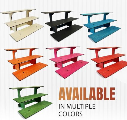 Glossy Lamination 3-Tier Straight Wooden Retail Table Display Rack Stand with Shelves