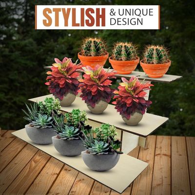 Glossy Lamination 3-Tier Straight Wooden Retail Table Display Rack Stand with Shelves