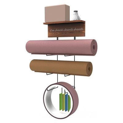 Wood Floating Shelves Yoga Mat Holder Wall Mount for Home Gym Equipment and NO Folded