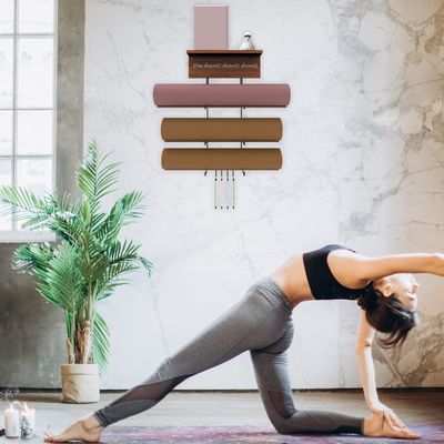 Wood Floating Shelves Yoga Mat Holder Wall Mount for Home Gym Equipment and NO Folded