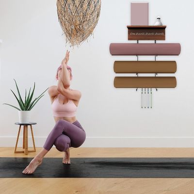 Wood Floating Shelves Yoga Mat Holder Wall Mount for Home Gym Equipment and NO Folded