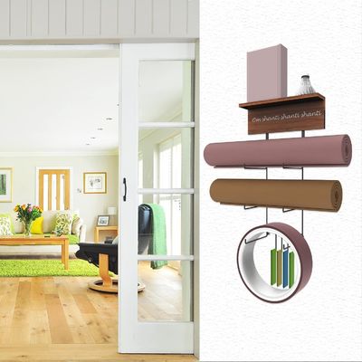 Wood Floating Shelves Yoga Mat Holder Wall Mount for Home Gym Equipment and NO Folded