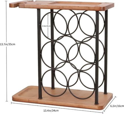 Embossed Wooden Countertop Wine Rack with Tray Handmade Holds 6 Bottles and 2 Glasses