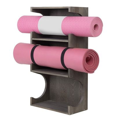 Wall Mounted 3-Tier Foam Roller Yoga Mat Hanging Rack with Top Display Shelf Home Furniture