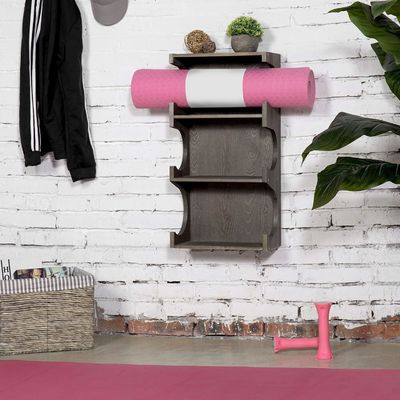 Wall Mounted 3-Tier Foam Roller Yoga Mat Hanging Rack with Top Display Shelf Home Furniture