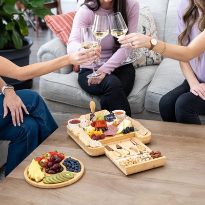 Customized Bamboo Natural Color Cheese Board And Knife Set Charcuterie Boards Gift Set