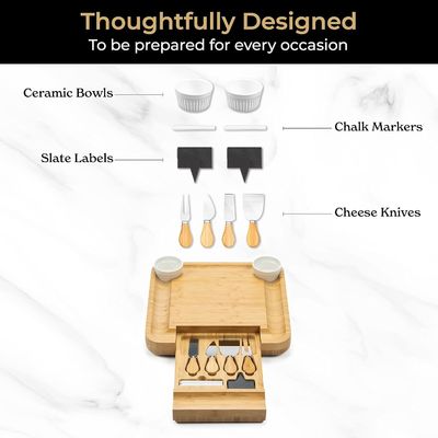 Customized Bamboo Natural Color Cheese Board And Knife Set Charcuterie Boards Gift Set