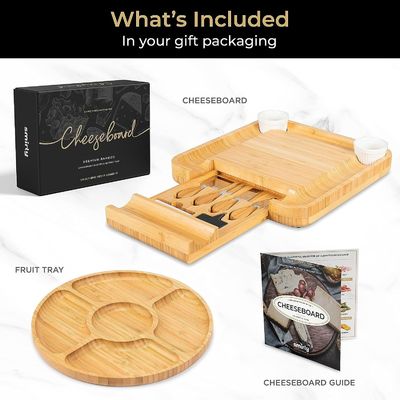 Customized Bamboo Natural Color Cheese Board And Knife Set Charcuterie Boards Gift Set