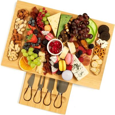 Choice Custom 4 Stainless Steel Knife Thick Wooden Server Wood Bamboo Charcuterie Board