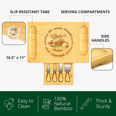 Choice Custom 4 Stainless Steel Knife Thick Wooden Server Wood Bamboo Charcuterie Board