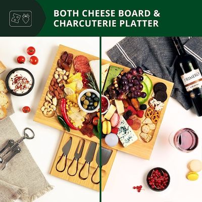Choice Custom 4 Stainless Steel Knife Thick Wooden Server Wood Bamboo Charcuterie Board