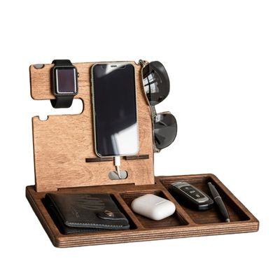 Custom Order Accepted Pine Wood Color Cell Phone Stand Watch Holder Wallet Key Holder