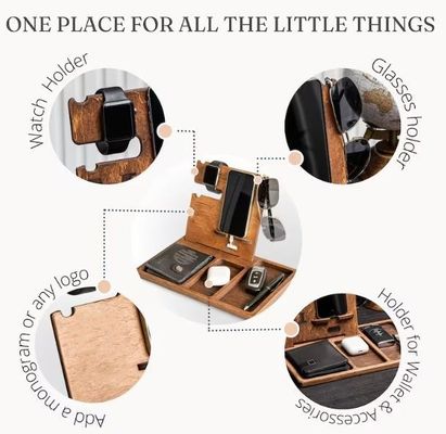 Custom Order Accepted Pine Wood Color Cell Phone Stand Watch Holder Wallet Key Holder