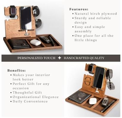 Custom Order Accepted Pine Wood Color Cell Phone Stand Watch Holder Wallet Key Holder