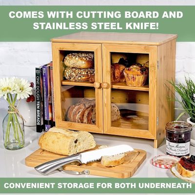 Custom Order Multifunction Wooden Bread Box With Cutting Board For Kitchen Countertop