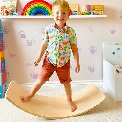 35 Inch Natural Wood Wobble Baby Balance Board Montessori Fitness Balance Curvy Board