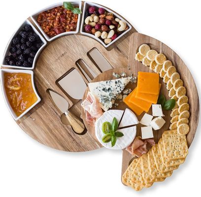 13 Inch Bamboo Wood Cheese Cutting Board And Platter Set And Customized Designs
