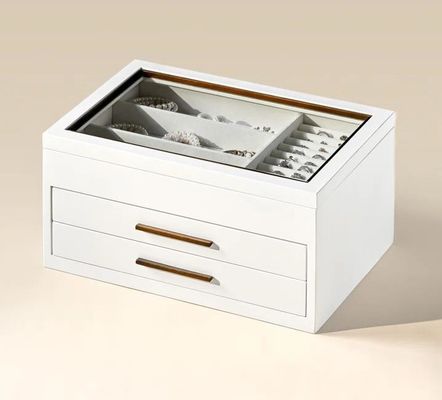 Customized 3 Layers Wooden Jewelry Organizer Box with Mirror and Silk-screen Printing