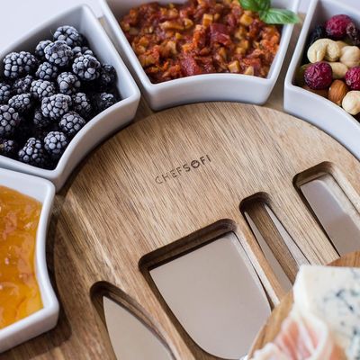 13 Inch Bamboo Wood Cheese Cutting Board And Platter Set And Customized Designs