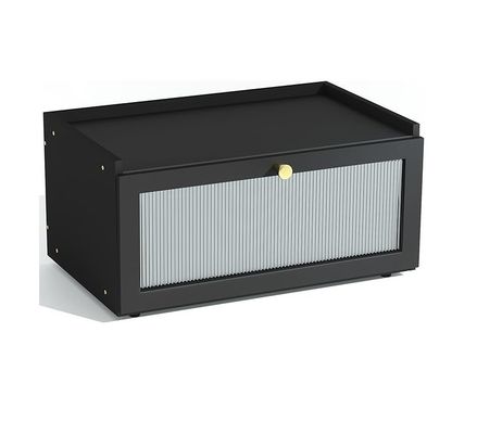 Gift Package 2-Layer Large Modern Bamboo Black Bread Box Wood Bread Storage Bin With Window
