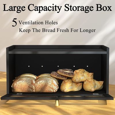 Gift Package 2-Layer Large Modern Bamboo Black Bread Box Wood Bread Storage Bin With Window