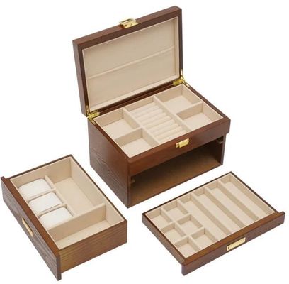 3 Tiers Handmade Crystal Lock Jewelry Organizer Case for Earrings Rings Necklace Watch
