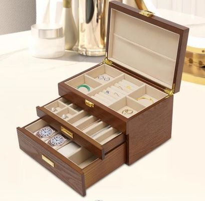 3 Tiers Handmade Crystal Lock Jewelry Organizer Case for Earrings Rings Necklace Watch