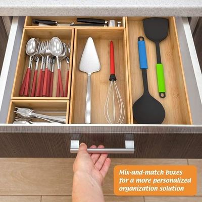 Organize Cutlery with Customized Logo Multi- Deep Drawer Dividers Wooden Storage Box