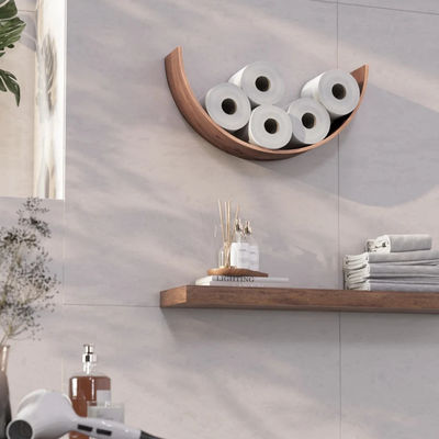 Toilet Paper Holder Wooden Shelf WC Oak Roll Storage Wall Mount Floating Rolls Burning