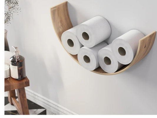 Toilet Paper Holder Wooden Shelf WC Oak Roll Storage Wall Mount Floating Rolls Burning