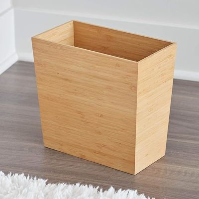 Customized Logo Acceptable 10.5 x 5.75 x 10 inch Natural Wood Finish Bamboo Waste Basket