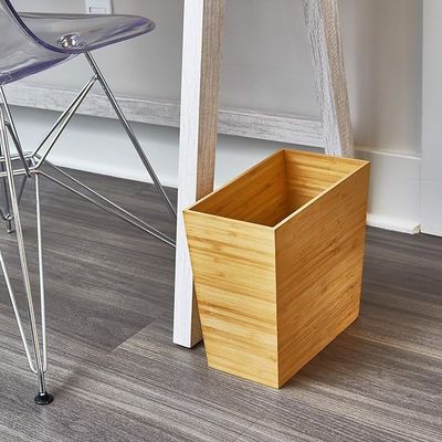 Customized Logo Acceptable 10.5 x 5.75 x 10 inch Natural Wood Finish Bamboo Waste Basket
