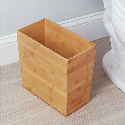 Customized Logo Acceptable 10.5 x 5.75 x 10 inch Natural Wood Finish Bamboo Waste Basket