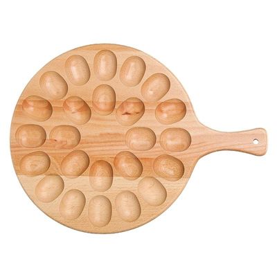 24-Hole Wood Tray for Storage of Kitchenware Thicken and Deviled Platter Round Design