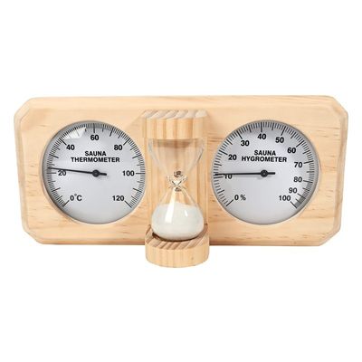 Modern Design 3 in 1 Wooden Sauna Thermometer and Hygrometer with 15 Minute Hourglass Sand Timer