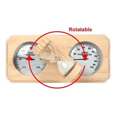 Modern Design 3 in 1 Wooden Sauna Thermometer and Hygrometer with 15 Minute Hourglass Sand Timer