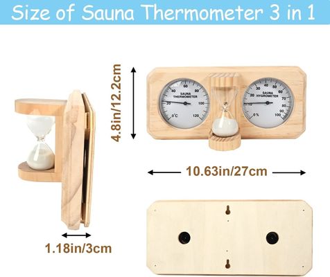 Modern Design 3 in 1 Wooden Sauna Thermometer and Hygrometer with 15 Minute Hourglass Sand Timer