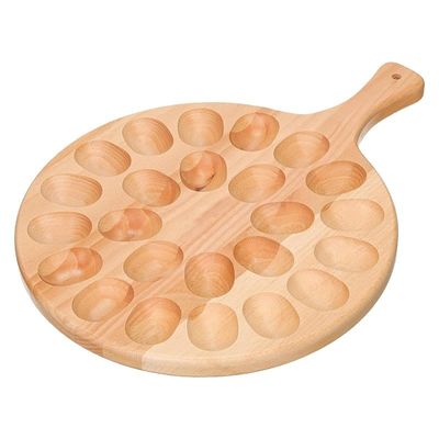24-Hole Wood Tray for Storage of Kitchenware Thicken and Deviled Platter Round Design