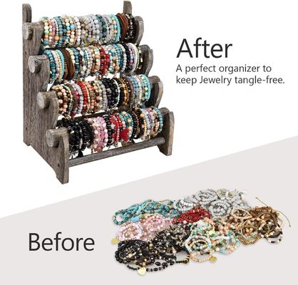 Wooden 4 Tier Jewelry Bracelet Display Stand Organizer Holder Home Storage 12 W x 9 D x 14 H