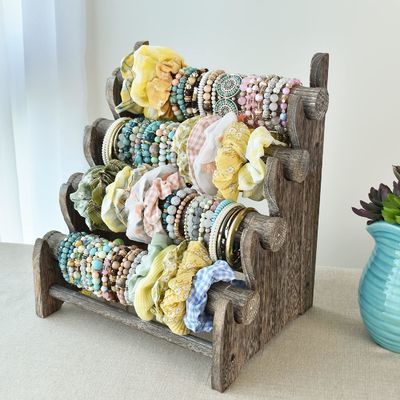 Wooden 4 Tier Jewelry Bracelet Display Stand Organizer Holder Home Storage 12 W x 9 D x 14 H