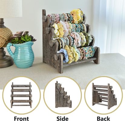 Wooden 4 Tier Jewelry Bracelet Display Stand Organizer Holder Home Storage 12 W x 9 D x 14 H