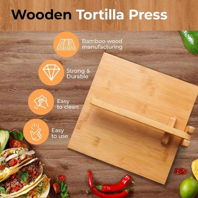 10 Inches Wood Tortilla Press Maker Customized Designs for Home and Catering Services