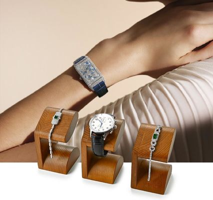 Single Wrist Acacia Wood Watch Display Stand Wooden Showcase with Silk-screen Printing