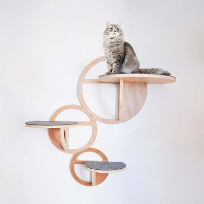 Wooden Wall Mounted Cat Shelves Set of 3 Sustainable Cat House for Cats Pine Plywood
