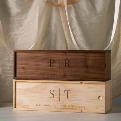 Exquisite Walnut Wood Wine Box Wooden Box for Wedding Gift Pine Wine Champagne Box