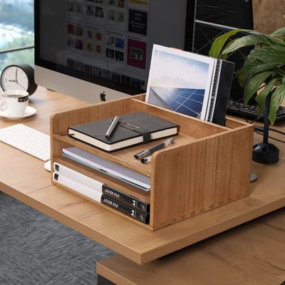 Wooden Desktop File Folder Storage Tray Organizer Stand for Office Document Rack Mail Sorter