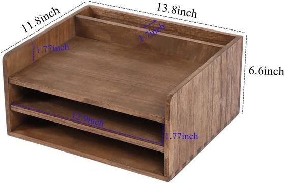 Wooden Desktop File Folder Storage Tray Organizer Stand for Office Document Rack Mail Sorter