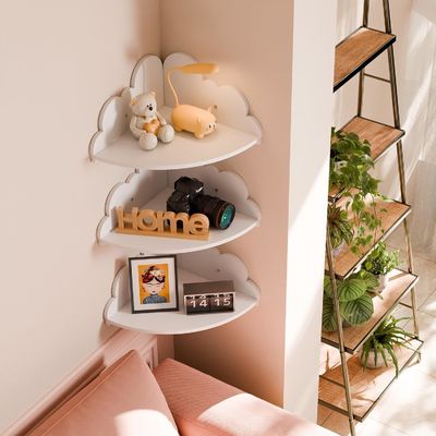 Custom Order Accepted Wooden Cloud Corner Wall Display Shelf for Craft Organization