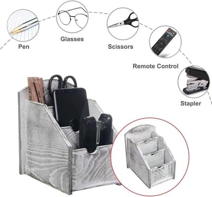 Office Supply Storage Rack Wooden Remote Control Frame Media Organizer in Rustic Style