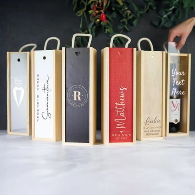 TIMBER Wood Type Personalised Wine Box with Laser Engraved Design and Acrylic Inserts